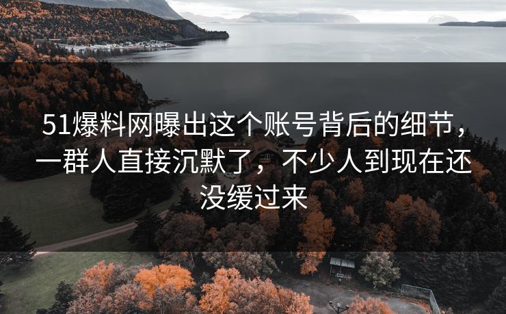 51爆料网曝出这个账号背后的细节，一群人直接沉默了，不少人到现在还没缓过来