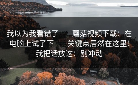 我以为我看错了——蘑菇视频下载：在电脑上试了下——关键点居然在这里！我把话放这：别冲动